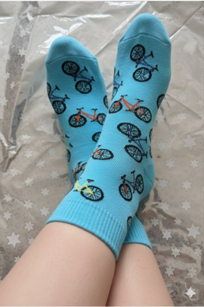 Kunstsokken Trendy Fiets - 1+1 Gratis, tweede paar verrassingsdesign