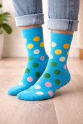 sokken blue dots rainbow - blauw met stippen gekleurd